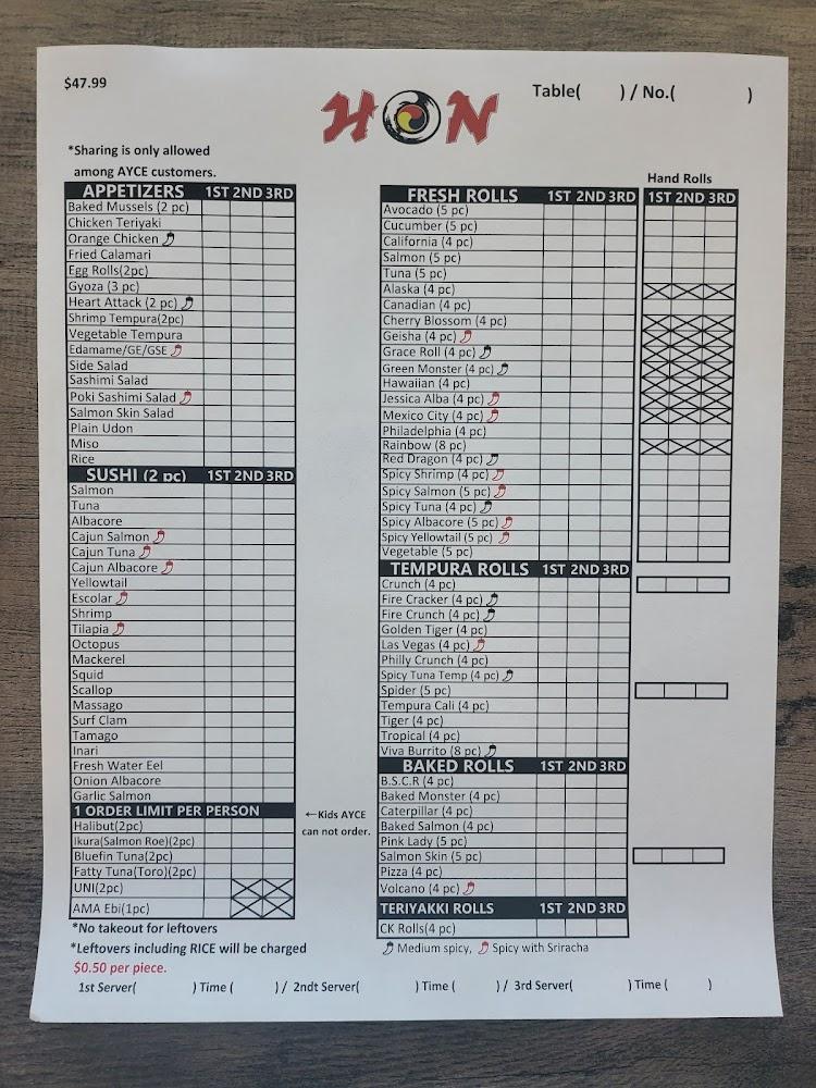 Hon Sushi Menu image 2
