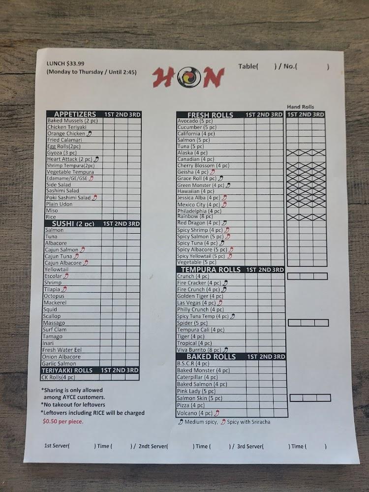 Hon Sushi Menu image 3