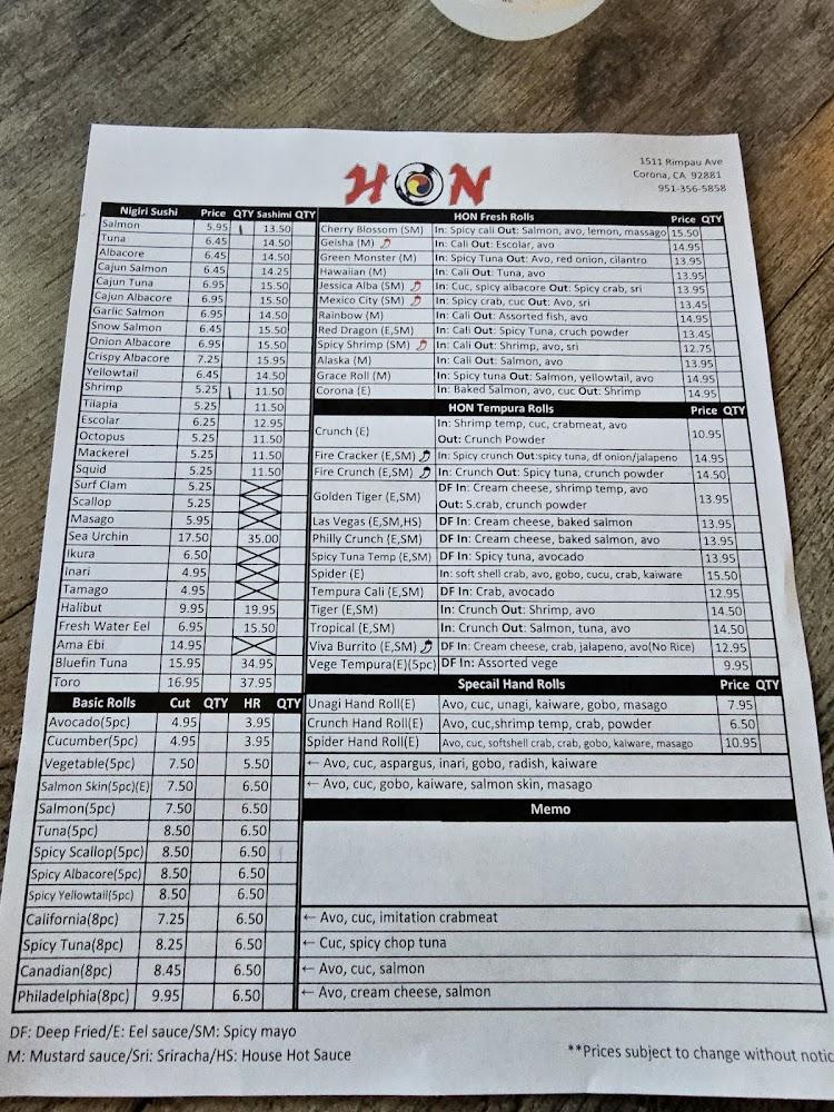 Hon Sushi Menu image 4